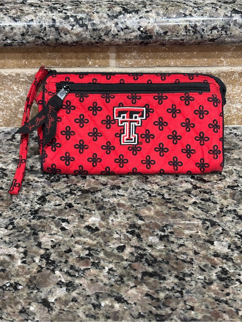 Vera Bradley Texas Tech Red Quilted Wristlet Clutch with Black Motif